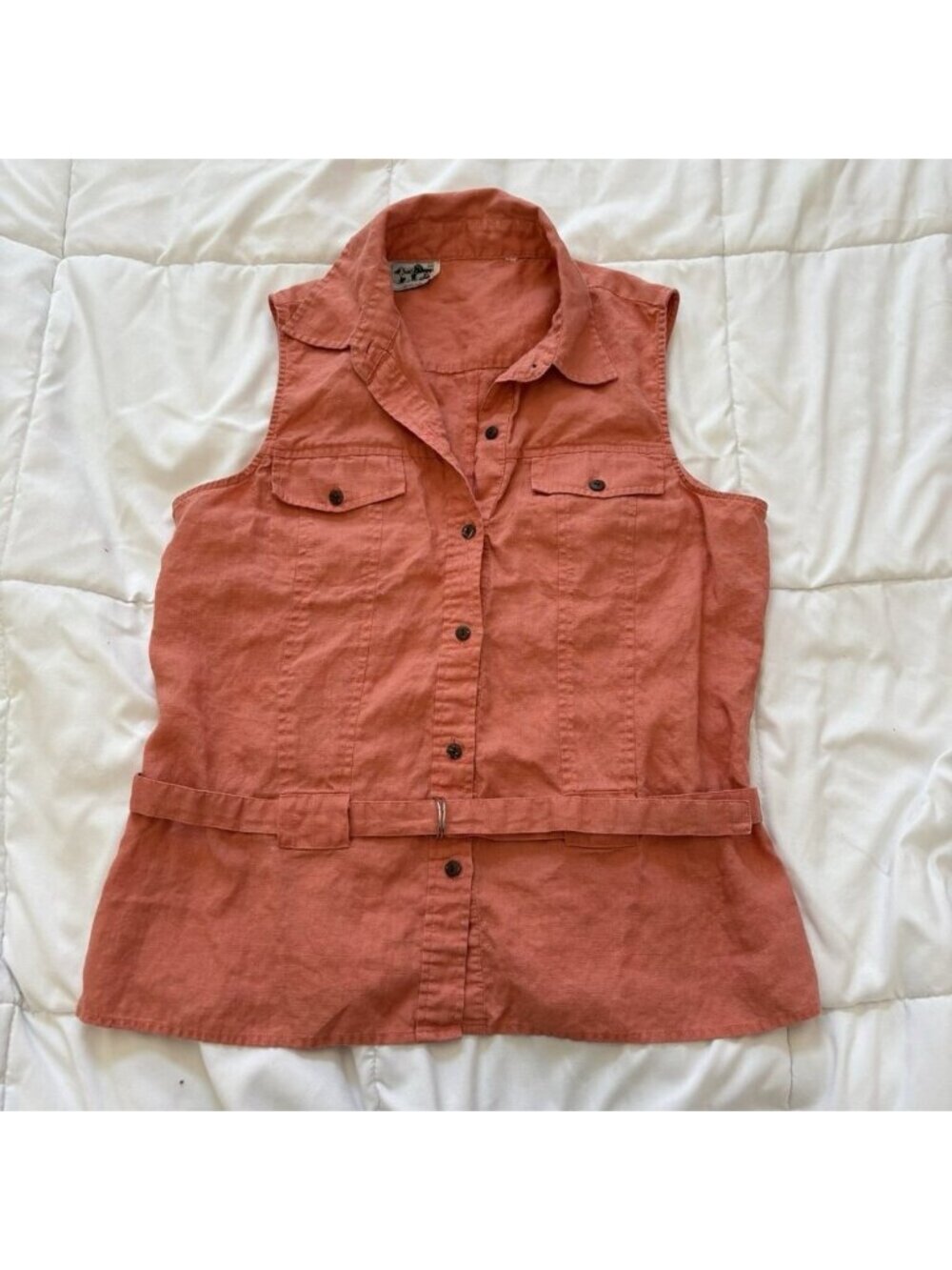 Vintage 90s Tank Top Linen Orange Belted Dainty Romantic Corpcore Whimsy Classic